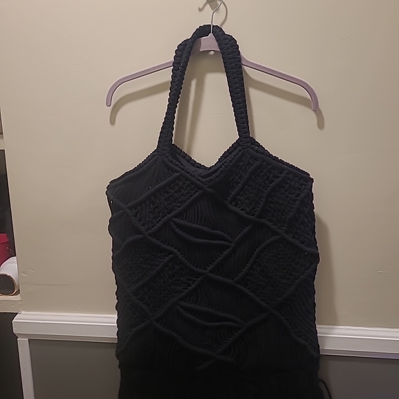 Anju Jewelry Handbags - Anju Woven Cotton Large Fringe Black Bag